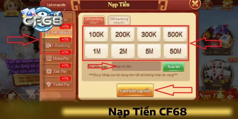 Lợi ích và các phương thức khi nạp tiền CF68